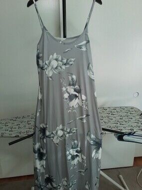 Gray Floral Maxi Dress with Spaghetti Straps